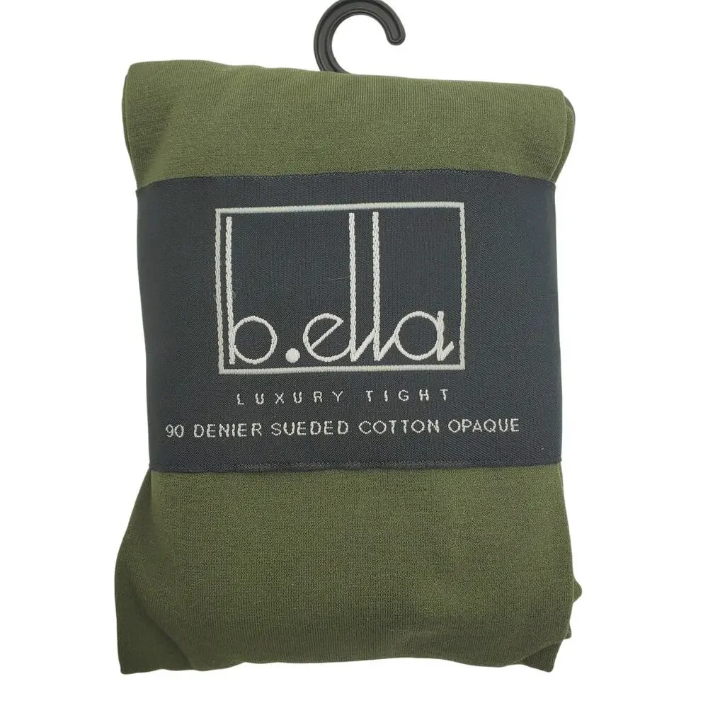 Italian Cotton Tights Small Dark Olive B.ella Erika 90 Denier Sueded NEW Opaque